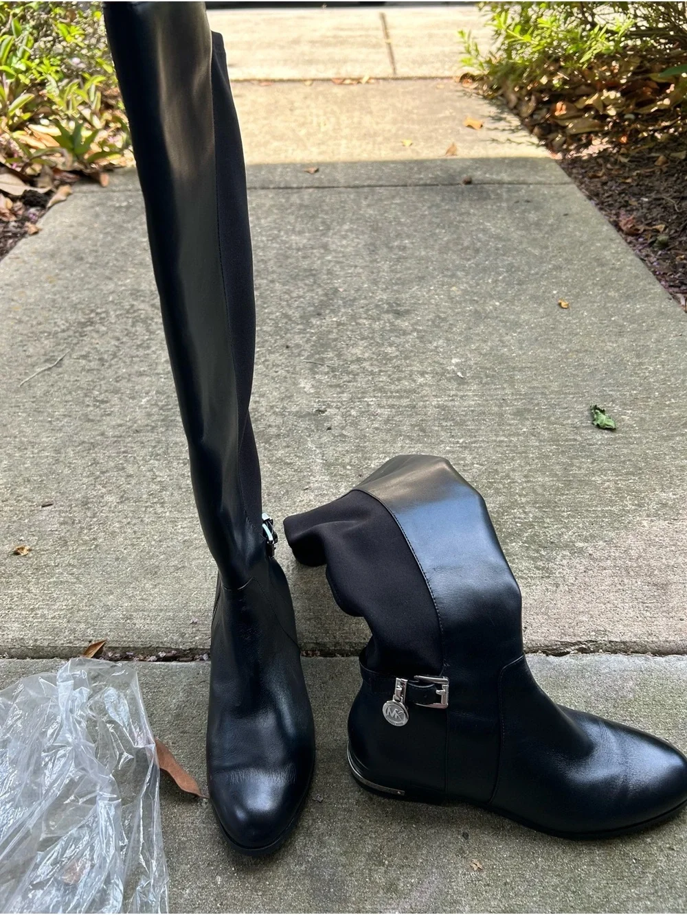 Michael Kors Hamilton Tall Riding Boot Leather Boots with MK Charm